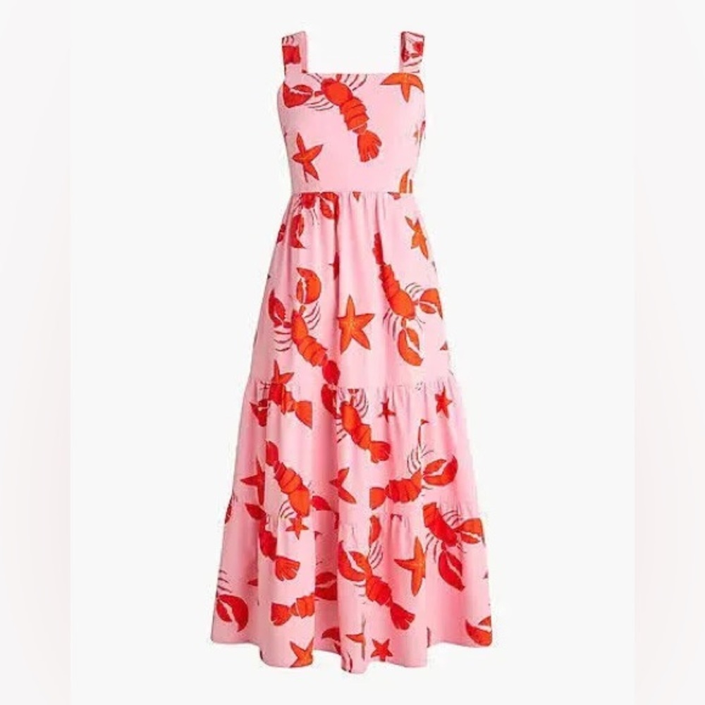 J. CREW Lobster Pattern Pink Tiered Dress